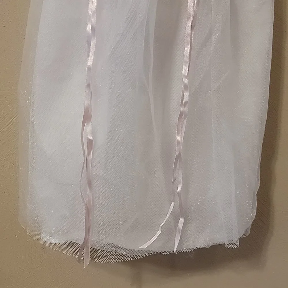 BARBIE LICENSED WHITE WITH PINK RIBBONS GOWN DRESS COSTUME, SIZE 4-6